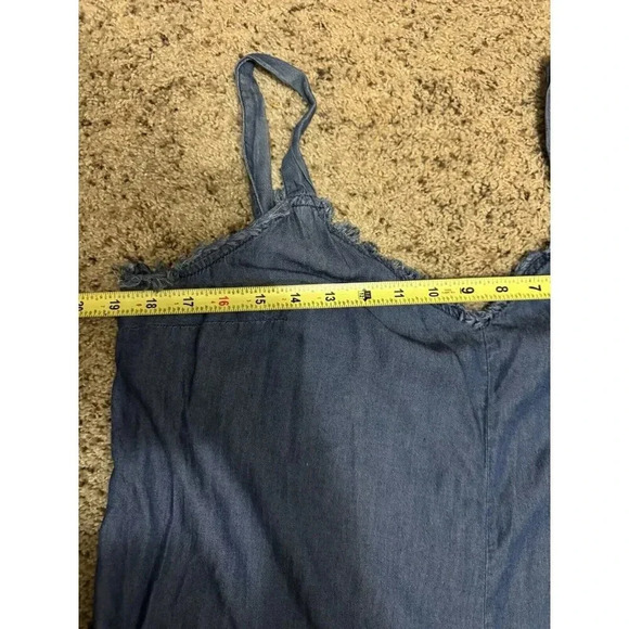 CATO EST 1946 Blue Frayed Chambray Jumpsuit Wide Barrel Leg Size 14w/16w Boho - Picture 7 of 7